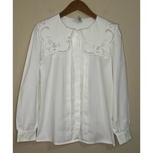 Vtg Witt Collection White Blouse w/ Collar Womens 12 Romantic 80s Long Sleeve